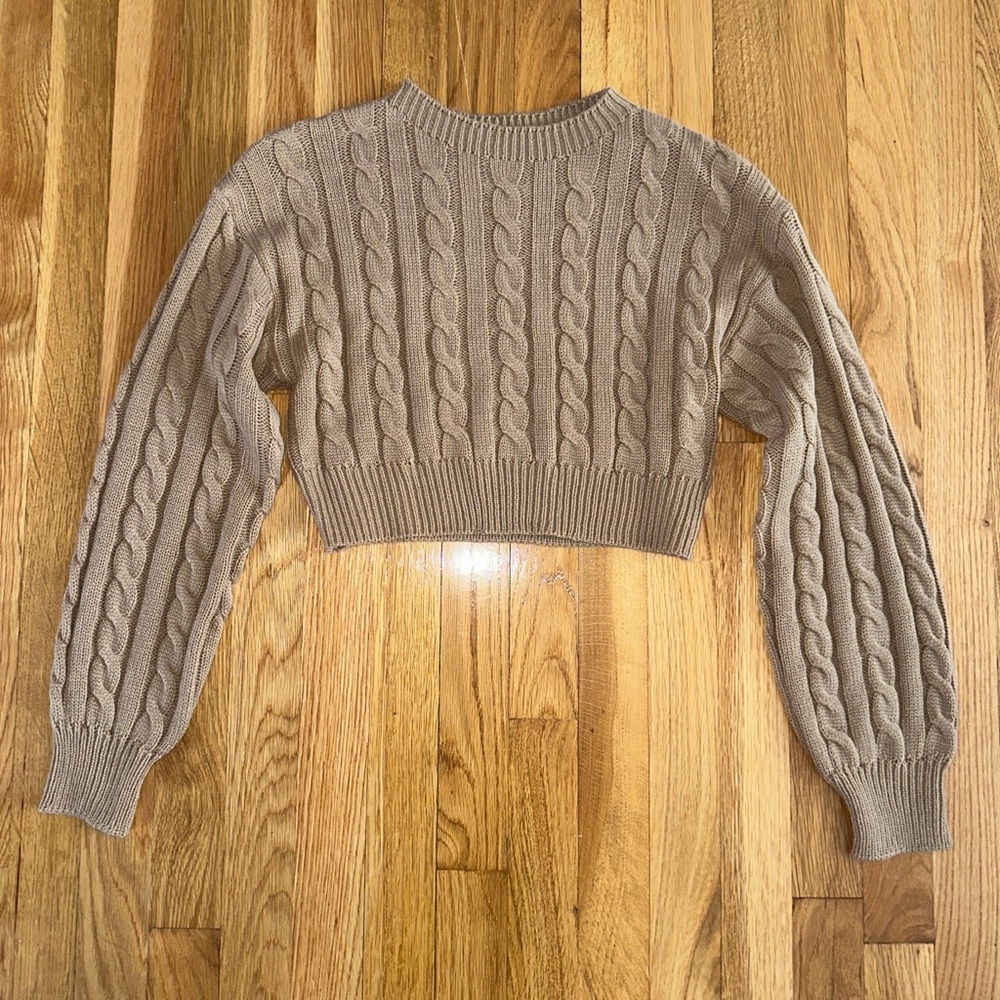 SHEIN Tan Cable Knit Cropped Light weight Sweater
